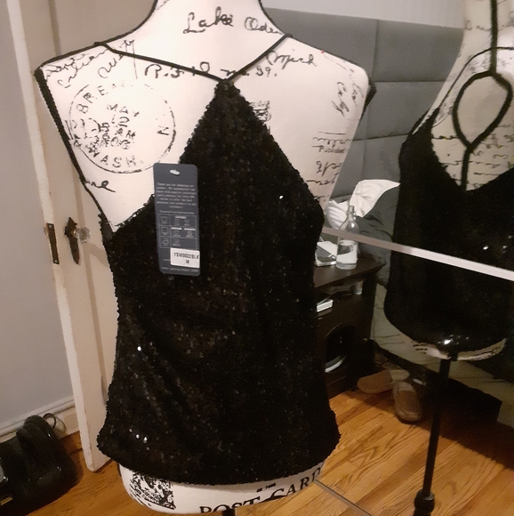 Anna-Kaci Black Camisole Sequin Tank Top blouse - Picture 6 of 7